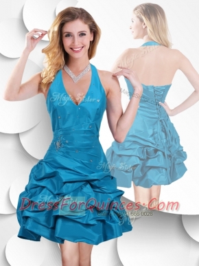 2016 Halter Top Taffeta Teal Prom Dress with Bubles