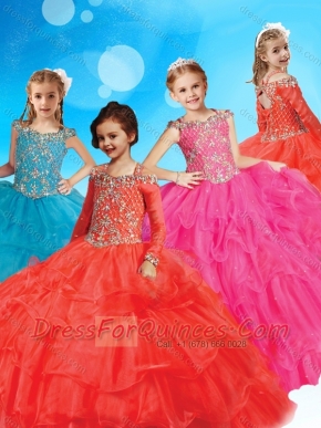 New Style Straps Long Sleeves Adorable Little Girl Pageant Dress with Beading and Ruffled Layers
