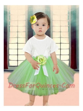 2014 A-Line Scoop Knee-length Little Girl Dresses in Green and White
