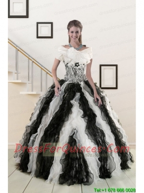 2015 Exclusive Black and White Quinceanera Dresses with Zebra and Ruffles