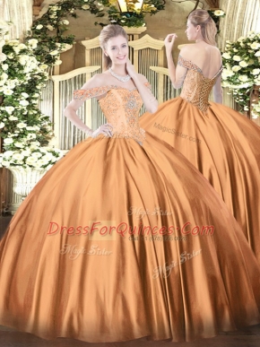 Shining Rust Red Off The Shoulder Neckline Beading Quinceanera Dresses Sleeveless Lace Up