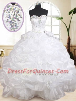 Fashionable Sweetheart Sleeveless Organza Quinceanera Dress Beading and Pick Ups Lace Up