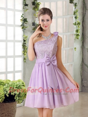 One Shoulder Lilac Dama Dress with Bowknot for 2015