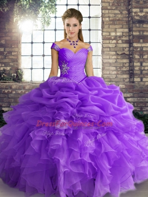 Extravagant Floor Length Lavender Sweet 16 Dresses Off The Shoulder Sleeveless Lace Up