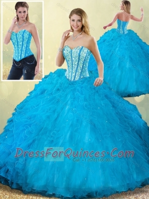 2016 Pretty Sweetheart Beading Blue Quinceanera Dress with Ruffles