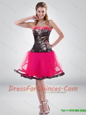 Hot Pink A Line Strapless Camo Prom Dress with Beading for 2015
