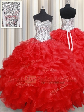 Captivating Sleeveless Beading and Ruffles Lace Up Quinceanera Gowns