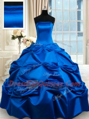 Noble Royal Blue Strapless Lace Up Pick Ups 15 Quinceanera Dress Sleeveless
