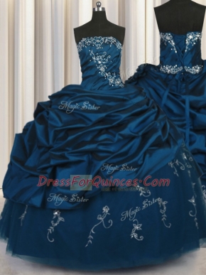 High Class Teal Sleeveless Beading and Appliques and Embroidery and Pick Ups Floor Length Sweet 16 Dresses