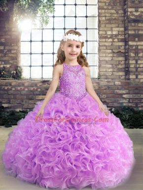 Great Sleeveless Floor Length Beading Lace Up Kids Pageant Dress with Lilac