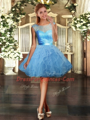 Discount Scoop Sleeveless Tulle Prom Dresses Lace and Ruffles Backless