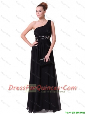 Pretty One Shoulder Sequined Prom Dresses in Black