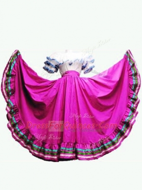 Captivating Fuchsia Off The Shoulder Lace Up Ruffled Layers 15th Birthday Dress Short Sleeves