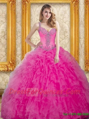 Trendy Hot Pink Sweet 16 Dresses with Beading and Ruffles