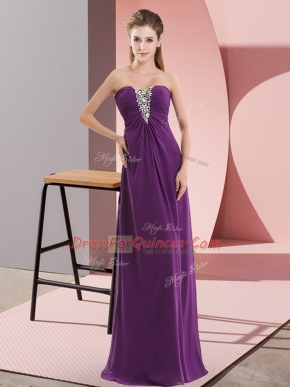 Floor Length Empire Sleeveless Dark Purple Prom Gown Zipper