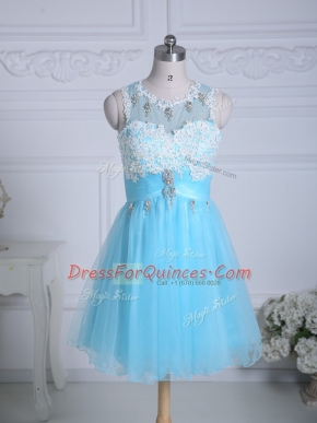 Popular Mini Length Zipper Aqua Blue for Prom and Party and Military Ball with Lace and Appliques