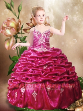 Gorgeous Spaghetti Straps Embroidery Beading Fuchsia Little Girl Pageant Dress
