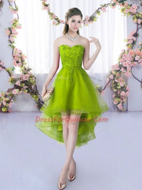 Glamorous Sweetheart Sleeveless Lace Up Damas Dress Olive Green Tulle