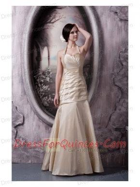 Prom Dress A-line Halter Floor-length Taffeta Ruch