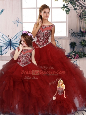 Admirable Beading and Ruffles Sweet 16 Dress Burgundy Zipper Sleeveless Floor Length