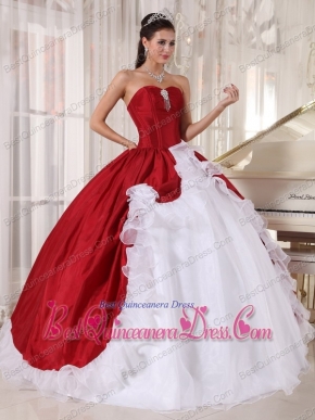 Red and White Ball Gown Sweetheart Organza and Taffeta Beading Quinceanera Dress