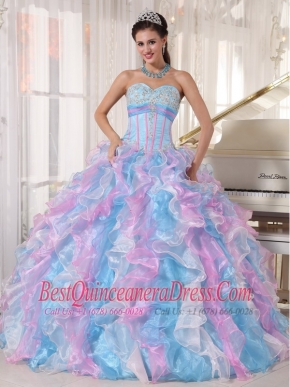 Multi-color Ball Gown Sweetheart Floor-length Organza   Appliques Quinceanera Dress