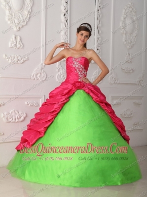 Green and Red Ball Gown Sweetheart Floor-length Taffeta Appliques and Ruch Sweet 16 Dress