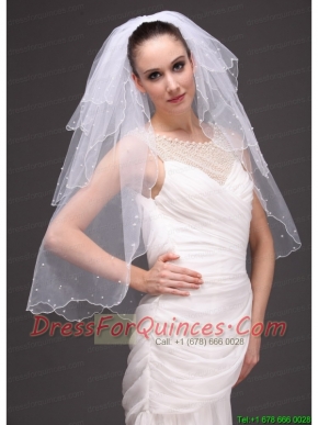 Three-tier Tulle  With Pearls Wedding Veil