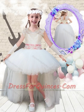 2016 Sweet V Neck High Low Appliques Flower Adorable Little Girl Pageant Dresses
