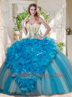 Visible Boning Really Puffy Discount Quinceanera Dress with Ruffles and Beading