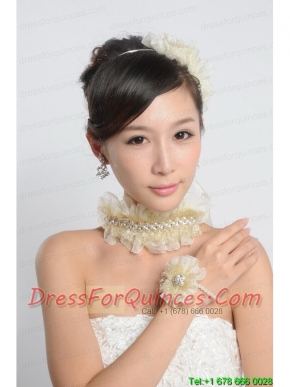Imitation Pearl and Organza Necklace and Earrings Jewelry Set