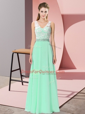 Apple Green Lace Up V-neck Beading Homecoming Dress Chiffon Sleeveless