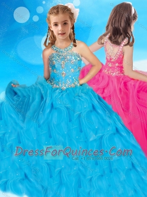 Most Popular Beaded and Ruffled Adorable Little Girl Pageant Dress with Scoop