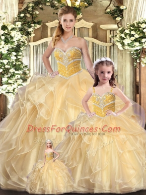 Customized Champagne Sleeveless Beading and Ruffles Floor Length 15th Birthday Dress