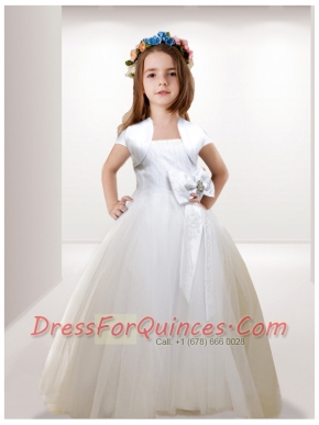Expensive Ball Gown Bowknot Floor-length 2014 Flower Girl Dress in White