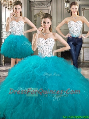 Beautiful Really Puffy Detachable Sweet 16 Dresses with Beading and Ruffles