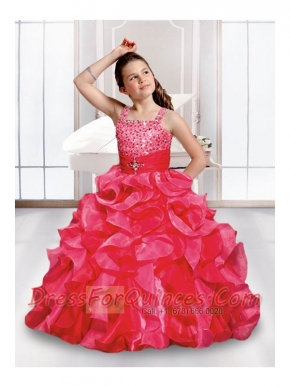 Ball Gown Straps Beading Little Girl Pageant Dress with Ruffles for 2014