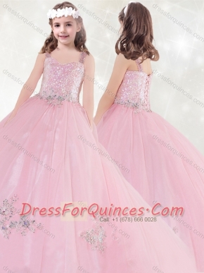 Adorable Sequined and Applique Little Girl Pageant Dress in Pink