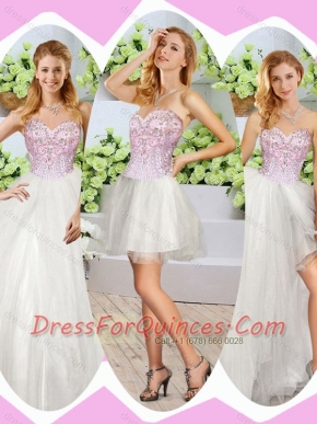 2016 Best High Slit Beading Detachable Sweet 16 Dresses in White