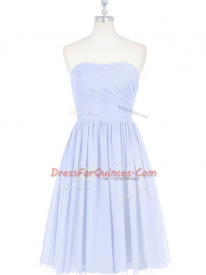 Glorious Ruching and Pleated Light Blue Side Zipper Sleeveless Knee Length