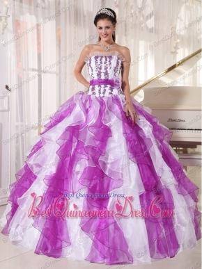 2013 Colorful Ball Gown Strapless Organza Beading Quinceanera Dress