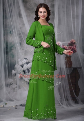 Custom Made Sleeveless Chiffon Floor Length Zipper Prom Party Dress in Green with Beading