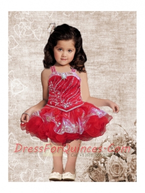 Fashionable A-Line Straps Tea-length Beading Sequins Red Little Girl Dress