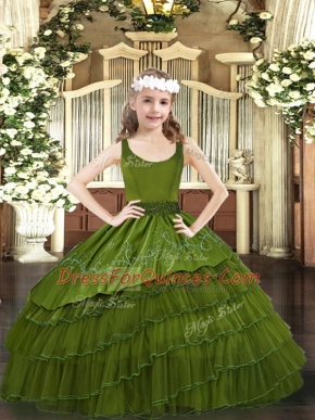 Wonderful Olive Green Sleeveless Organza Zipper Custom Made Pageant Dress for Party and Quinceanera