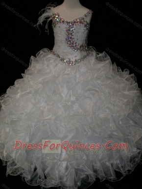 Elegant Ball Gown V Neck Organza Beading Lace Up Little Girl Pageant Dress in White