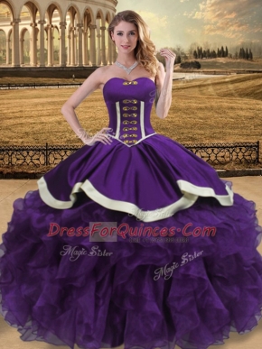 Ball Gowns Vestidos de Quinceanera Purple Sweetheart Organza Sleeveless Floor Length Lace Up