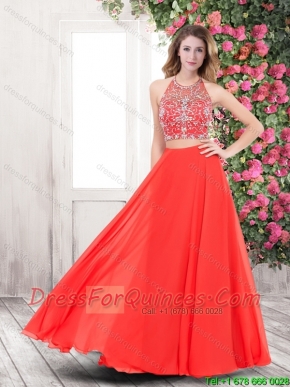 Perfect Empire Halter Top Brush Train Prom Dresses with Beading