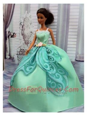 The Most Amazing Apple Green Appliques Dress With Hand Made Flower Made to Fit The Barbie Doll