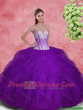 2016 Popular Sweetheart Beaded and Ruffles Sweet 16 Dresses in Purple
