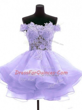 Custom Design Lavender Zipper Prom Evening Gown Lace and Appliques Sleeveless Mini Length